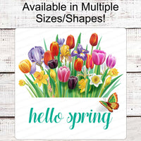 Floral Wreath Sign - Hello Spring Sign - Welcome Wreath Sign - Spring Wreath Signs - Butterfly Sign - Tulips Sign - Floral Welcome Sign