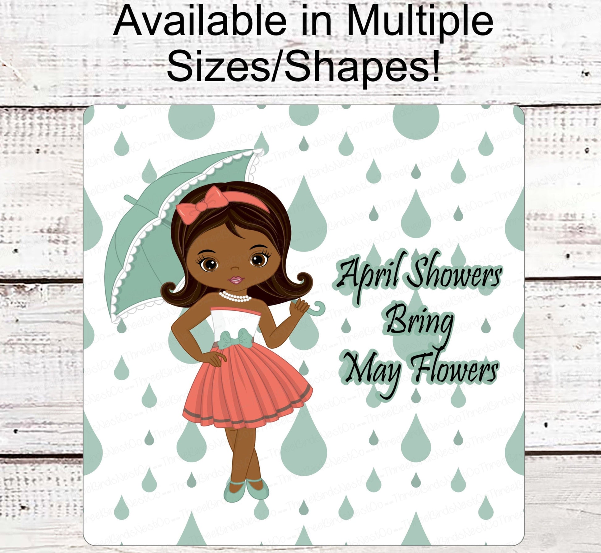 Spring Wreath Sign - April Showers Sign - African American Girl - Black Girl Art - Umbrella Sign