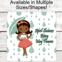 Spring Wreath Sign - April Showers Sign - African American Girl - Black Girl Art - Umbrella Sign