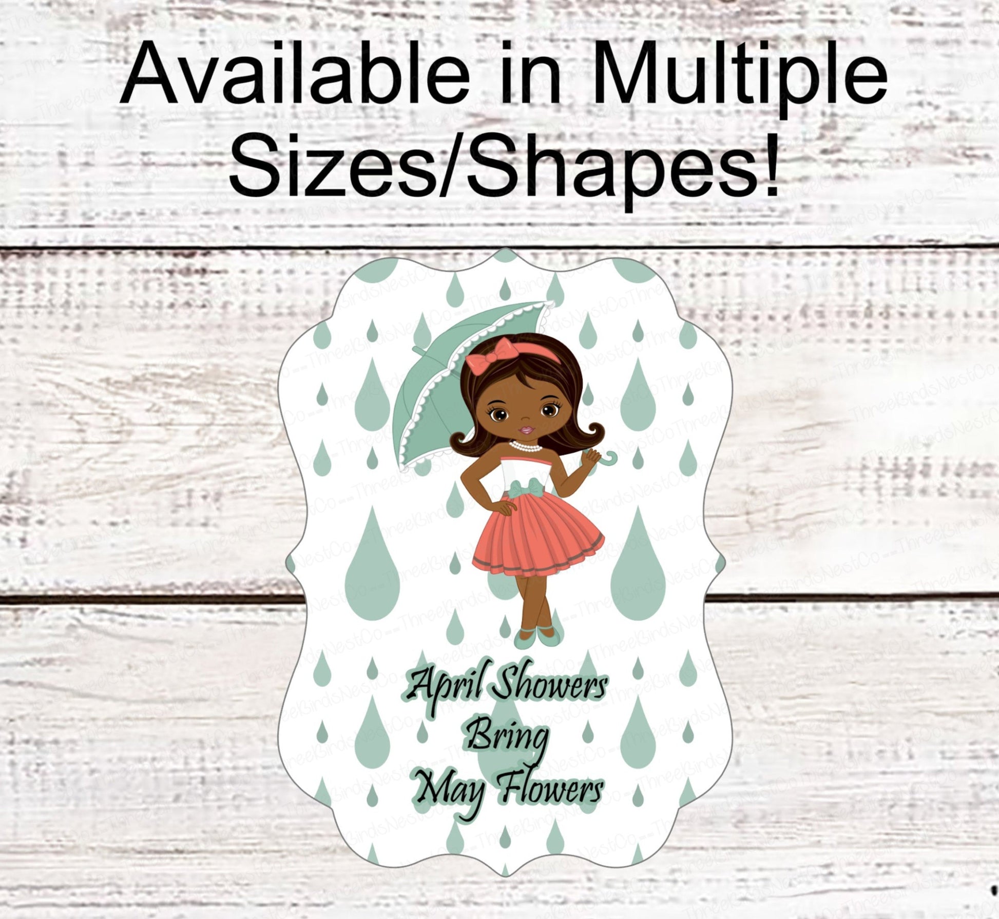 Spring Wreath Sign - April Showers Sign - African American Girl - Black Girl Art - Umbrella Sign