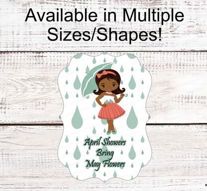 Spring Wreath Sign - April Showers Sign - African American Girl - Black Girl Art - Umbrella Sign