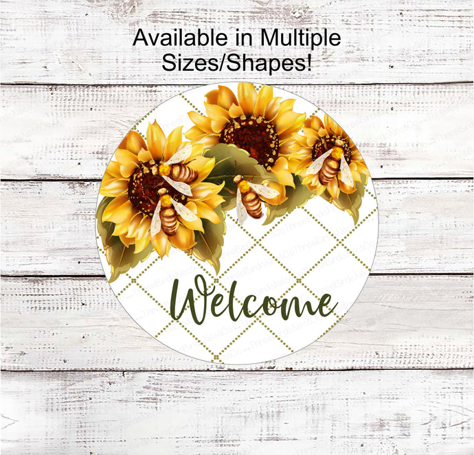 Sunflower Welcome Sign - Bee Sign - Sunflower Wreath Sign - Honey Bee Sign - Sunflower Sign