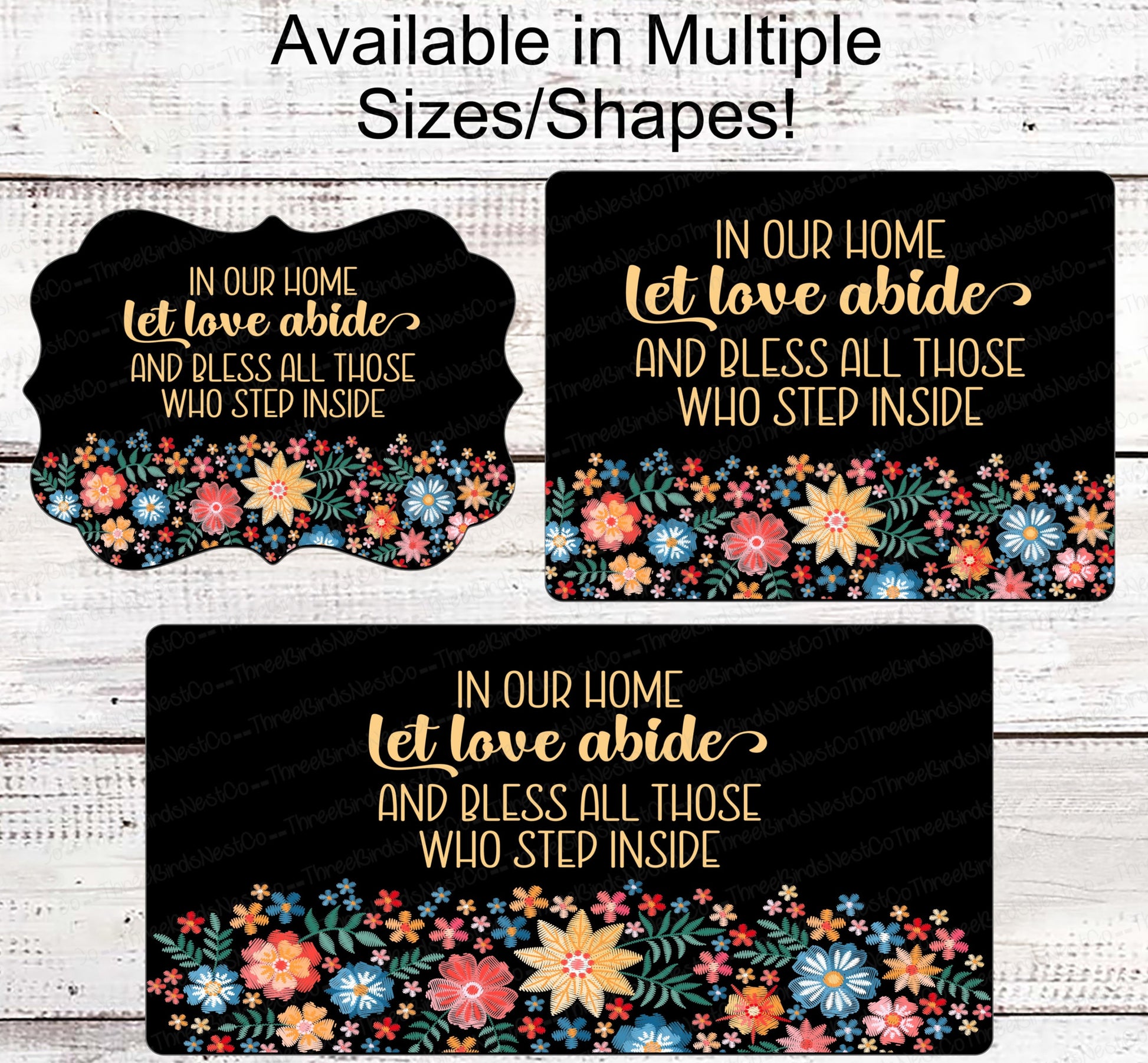 Let Love Abide Sign - Religious Wreath Signs - Religious Sign - Prayer Sign - Floral Sign - Embroidered Look Sign