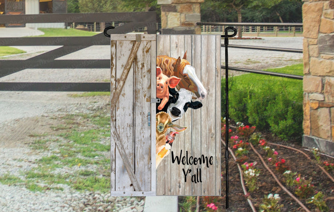 Farm Garden Flag - Welcome Garden Flag - Goat Flag - Cow Flag - Horse Flag Rooster Flag - Pig Flag - Yard Flag - Double Sided Garden Flag