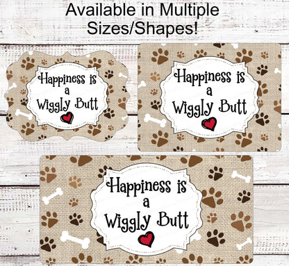 Dog Wreath Signs - Wiggle Butt - Dog Signs - Dog Lover Sign - Paw Print Sign - Dog Signs for Wreaths - Paw Print Wreath