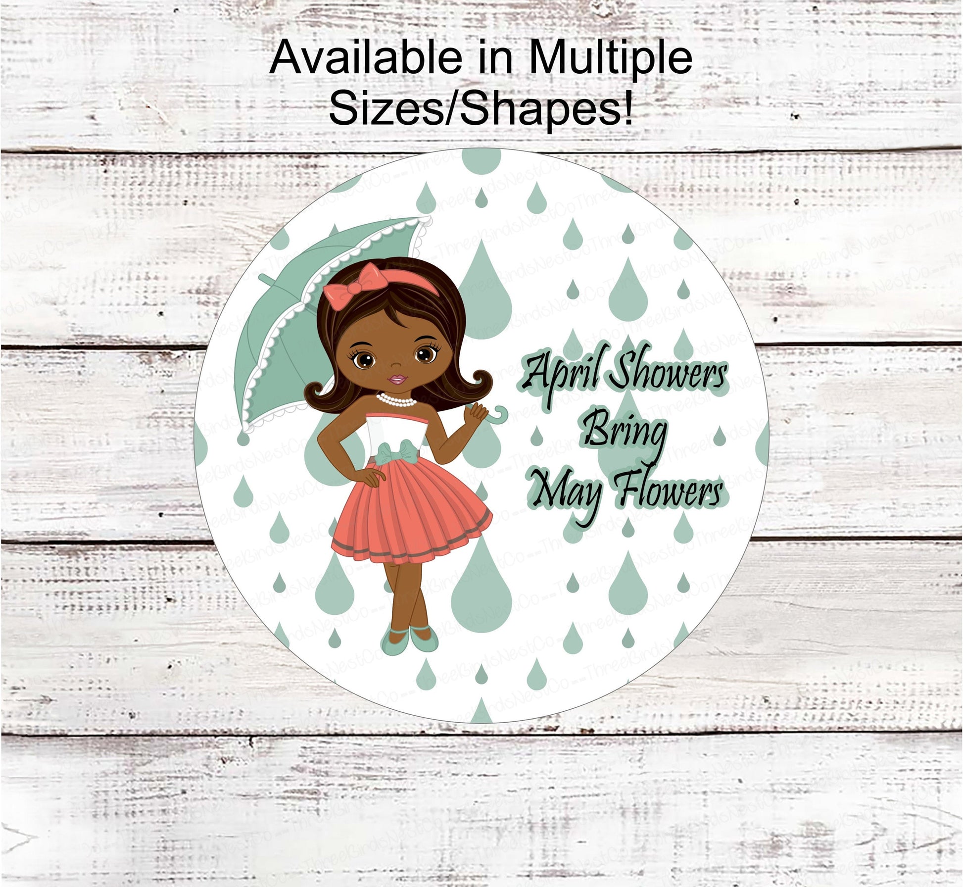 Spring Wreath Sign - April Showers Sign - African American Girl - Black Girl Art - Umbrella Sign