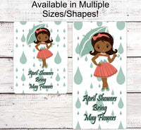 
              Spring Wreath Sign - April Showers Sign - African American Girl - Black Girl Art - Umbrella Sign
            