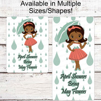 Spring Wreath Sign - April Showers Sign - African American Girl - Black Girl Art - Umbrella Sign