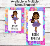 
              Hello Spring Sign - Spring Wreath Sign - Black Girl Sign - Floral Wreath Sign - African American Girl - Black Girl Art
            