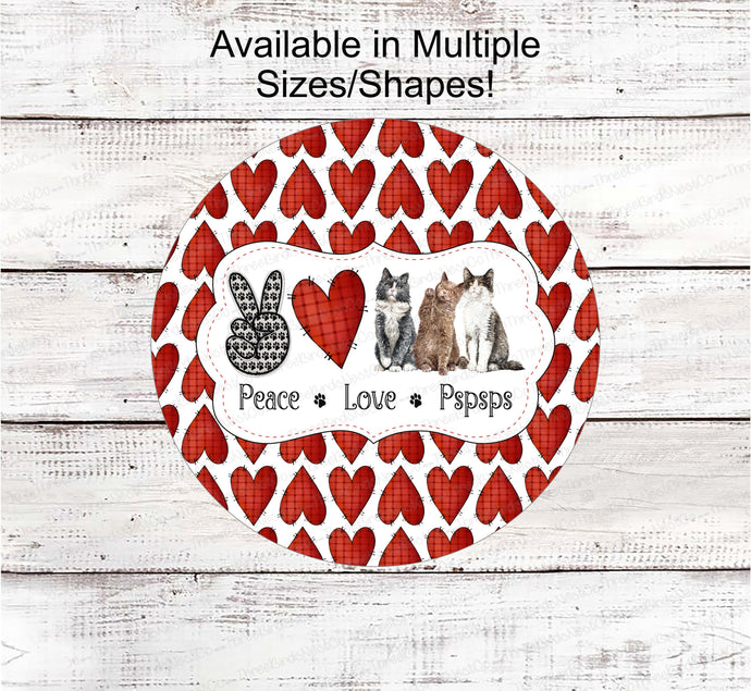 Peace Love Cats - Cat Welcome Sign - Cat Sign - Paw Prints Sign - Welcome Wreath Sign - Cat Wreath - Paw Prints on Heart - Cat Lover Gifts