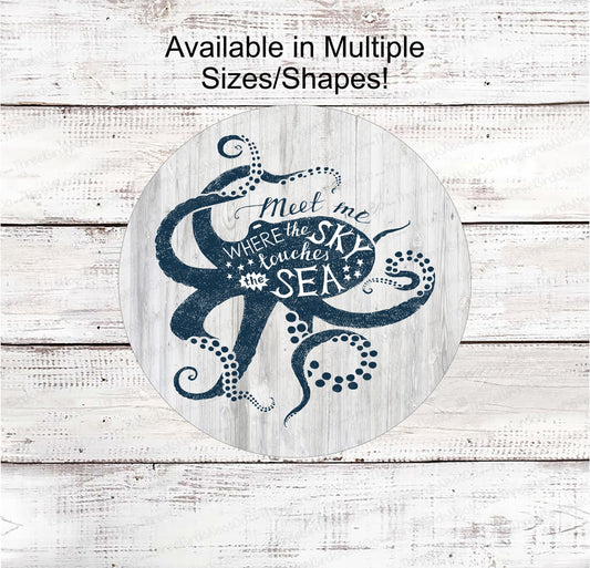 Beach Wreath Sign - Octopus Sign - Ocean Sign - Sea Life Art - Nautical Sign - Beach Sign
