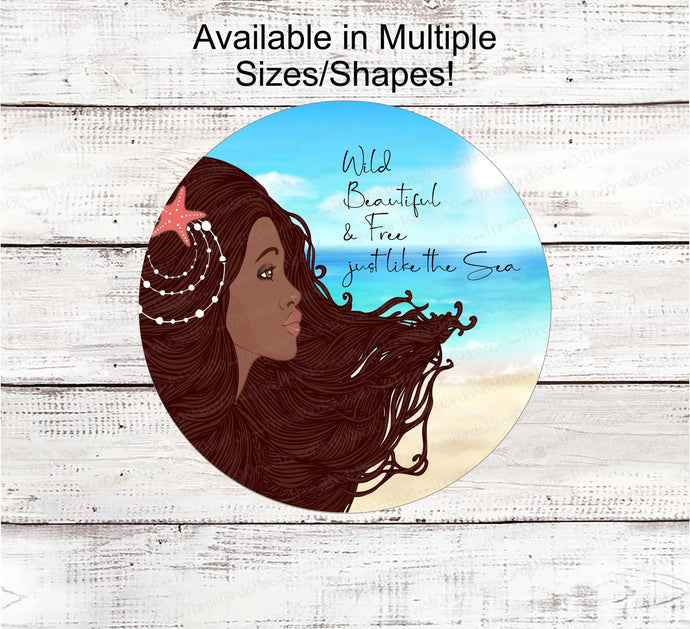 Beach Wreath Sign - African American Girl - Black Girl Art - Mermaid Sign - Beach Sign - Black Mermaid - Mermaid Decor