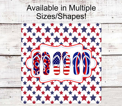 Patriotic Wreath Sign - Flip Flops Sign - Patriotic Welcome Sign - Patriotic Signs for Wreath - 4th of July Signs