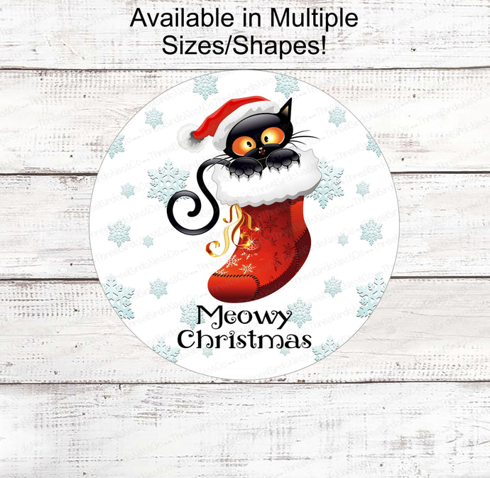 Christmas Cat - Cat Wreath Sign - Winter Sign - Meowy Christmas - Welcome Wreath Sign - Christmas Wreath Signs - Welcome Winter Sign