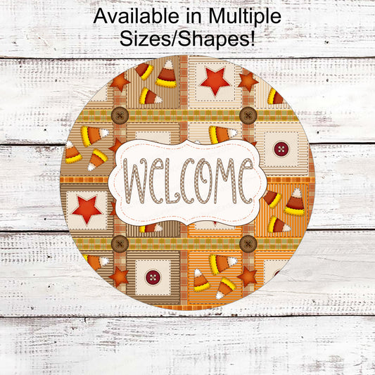 Happy Halloween Sign - Halloween Welcome Sign - Candy Corn Sign - Cute Halloween - Patchwork Halloween Sign