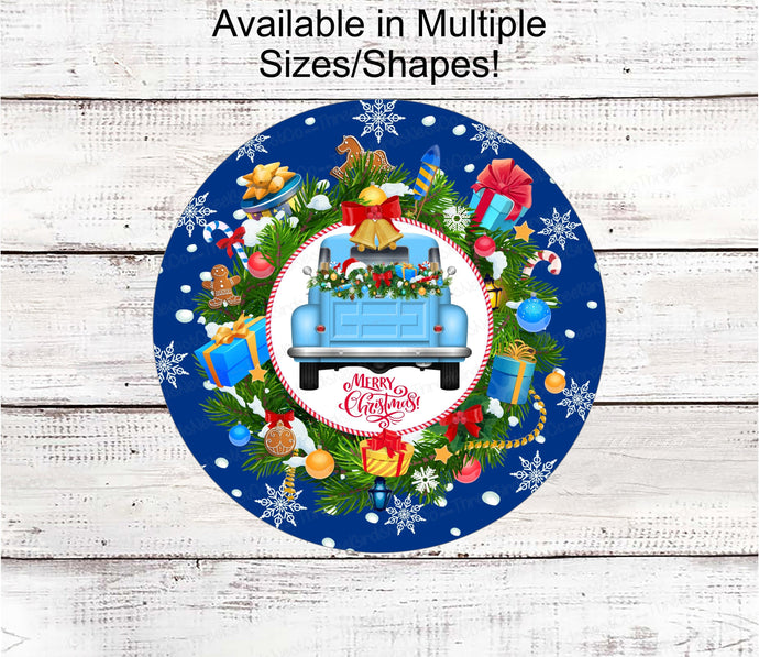 Christmas Truck Signs- Blue Truck Sign - Christmas Wreath Signs - Buffalo Plaid Sign