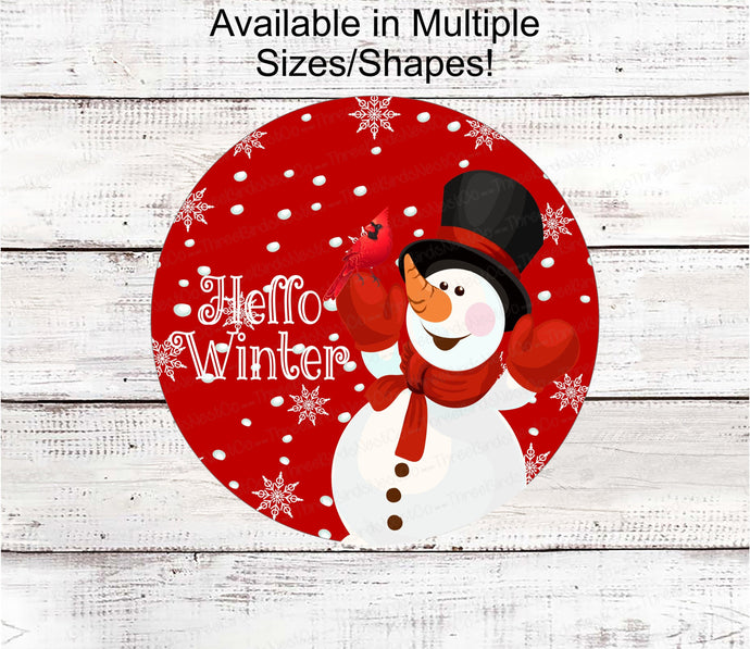 Hello Winter Sign - Snowman Sign - Snowman Welcome Sign - Welcome Wreath Sign Snowflakes Sign