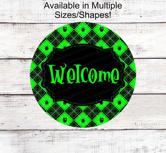 Happy Halloween Sign - Halloween Welcome Sign - Jack O Lantern Sign - Witch Hat Sign - Spooky Sign - Black Cat Sign -  Spider Sign