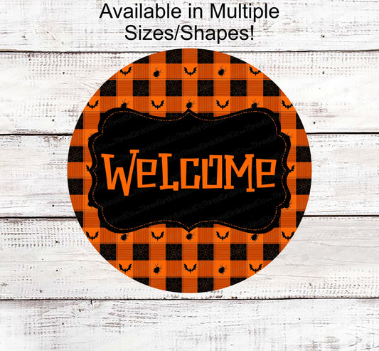 Happy Halloween Sign - Halloween Welcome Sign - Jack O Lantern Sign - Bats Sign - Spooky Sign - Black Cat Sign -  Spider Sign