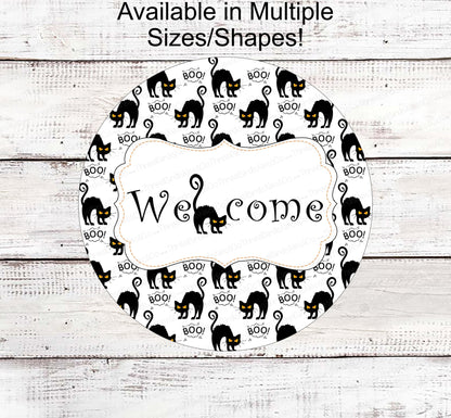 Halloween Wreath Signs - Halloween Welcome Sign - Black Cat Sign - Black Cat Halloween - Spooky Sign - Halloween Signs - Boo Sign