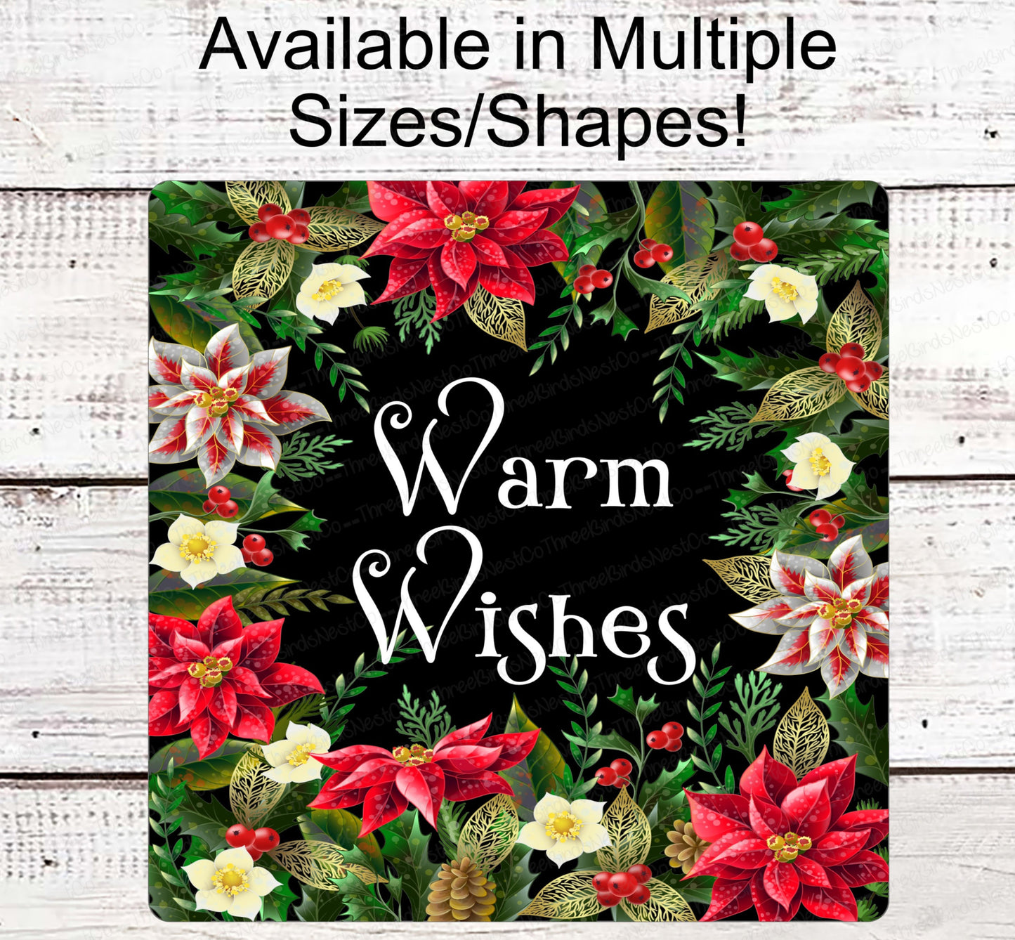 Christmas Wreath Sign - Winter Welcome Sign - Welcome Wreath Sign - Warm Wishes Wreath Sign - Poinsettia Sign - Christmas Floral Sign