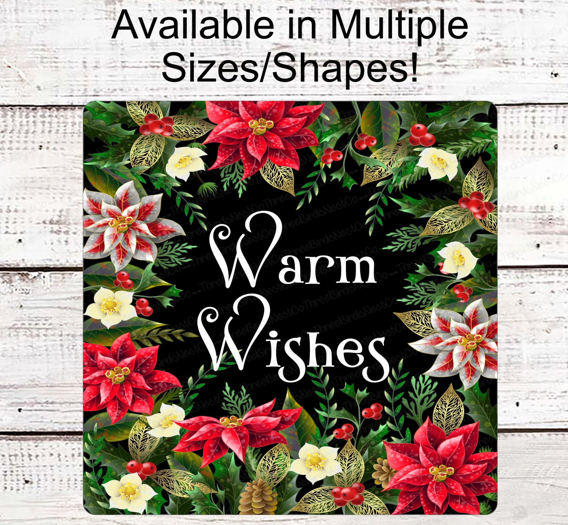 Christmas Wreath Sign - Winter Welcome Sign - Welcome Wreath Sign - Warm Wishes Wreath Sign - Poinsettia Sign - Christmas Floral Sign