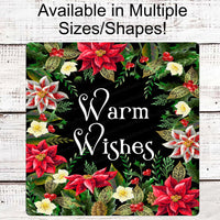 Christmas Wreath Sign - Winter Welcome Sign - Welcome Wreath Sign - Warm Wishes Wreath Sign - Poinsettia Sign - Christmas Floral Sign