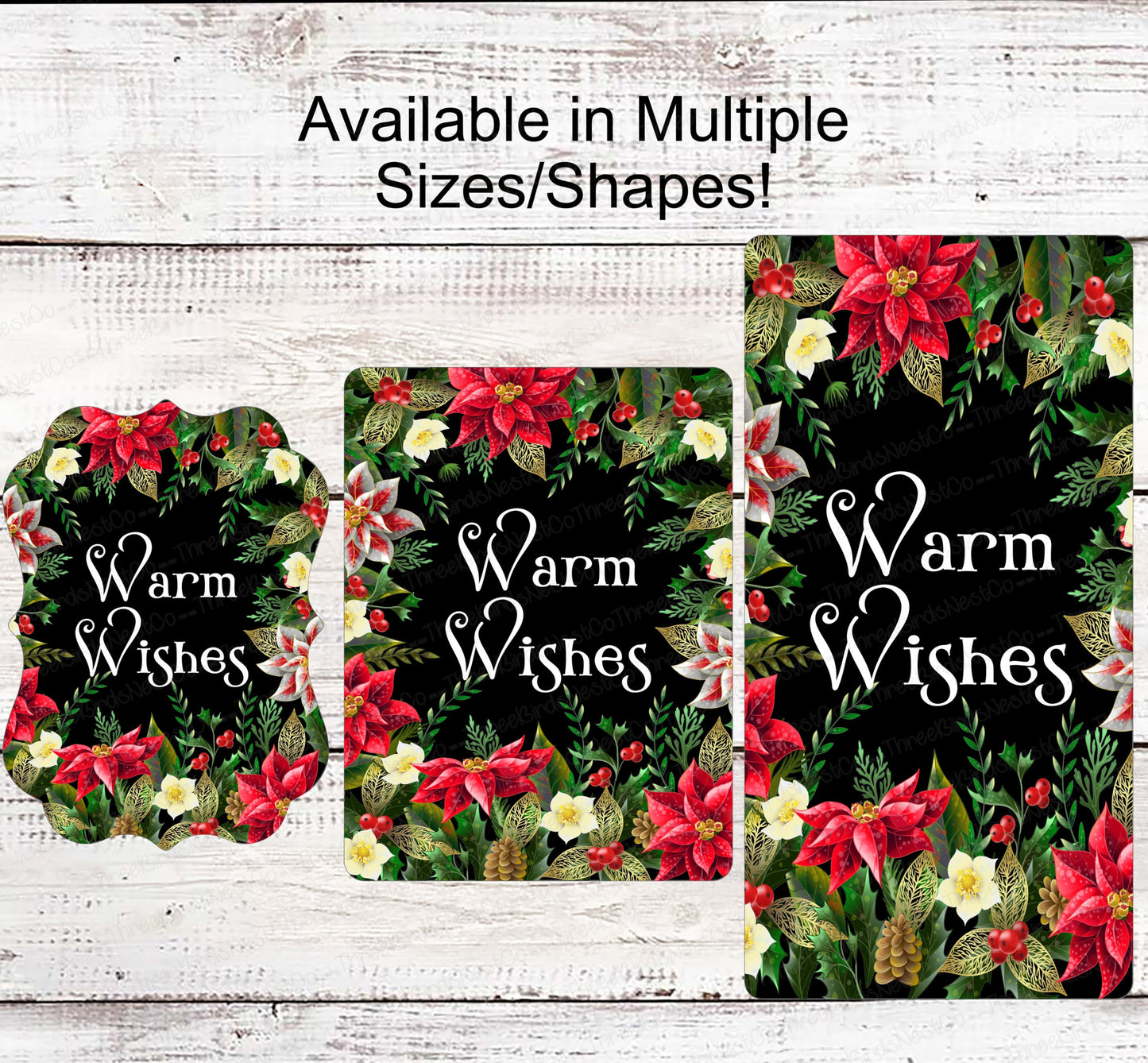 Christmas Wreath Sign - Winter Welcome Sign - Welcome Wreath Sign - Warm Wishes Wreath Sign - Poinsettia Sign - Christmas Floral Sign