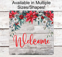 
              Christmas Wreath Sign - Rustic Christmas Sign - Winter Welcome Sign - Welcome Wreath Sign - Poinsettia Sign - Christmas Floral Sign
            