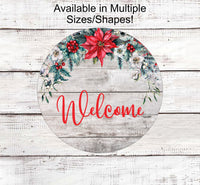 
              Christmas Wreath Sign - Rustic Christmas Sign - Winter Welcome Sign - Welcome Wreath Sign - Poinsettia Sign - Christmas Floral Sign
            