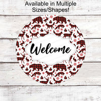 Winter Welcome Sign - Woodland Animals Sign - Bear Sign - Deer Sign - Fox Sign - Buffalo Plaid Sign - Winter Wreath Sign