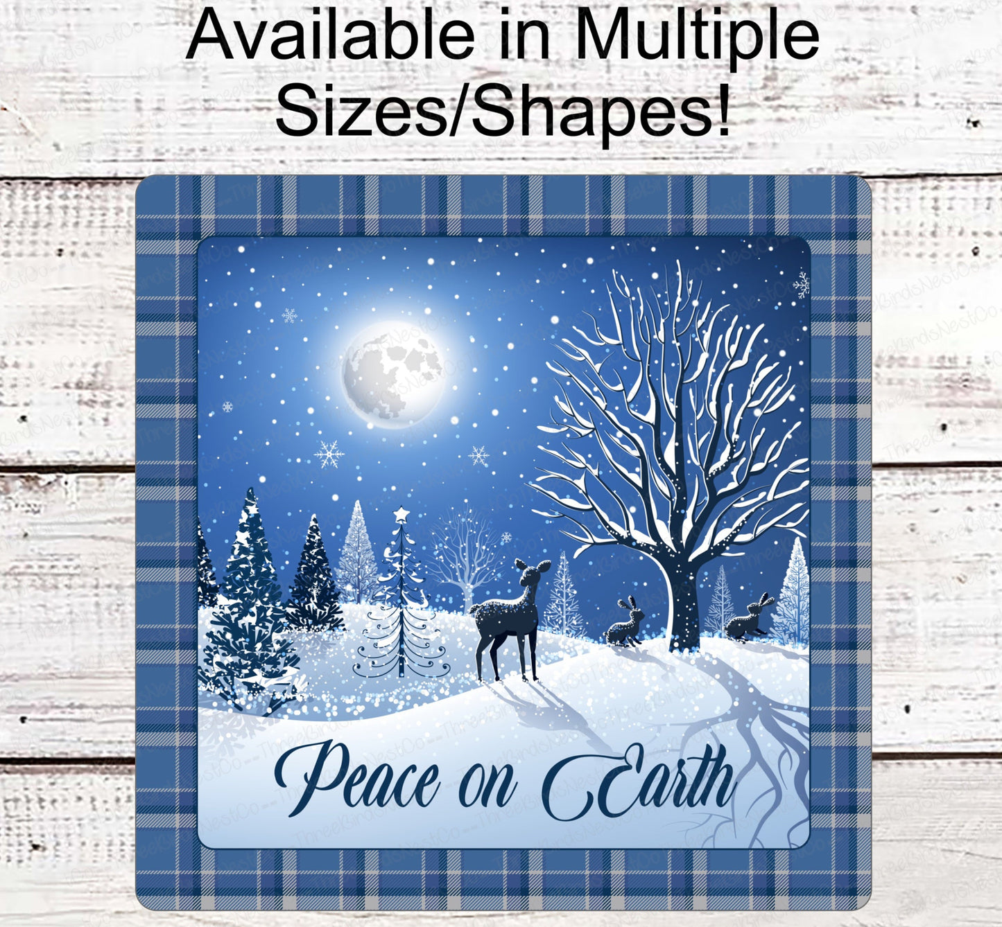 Peace on Earth Sign - Winter Welcome Sign - Christmas Wreath Sign - Deer Sign - Woodland Sign - Snowy Sign