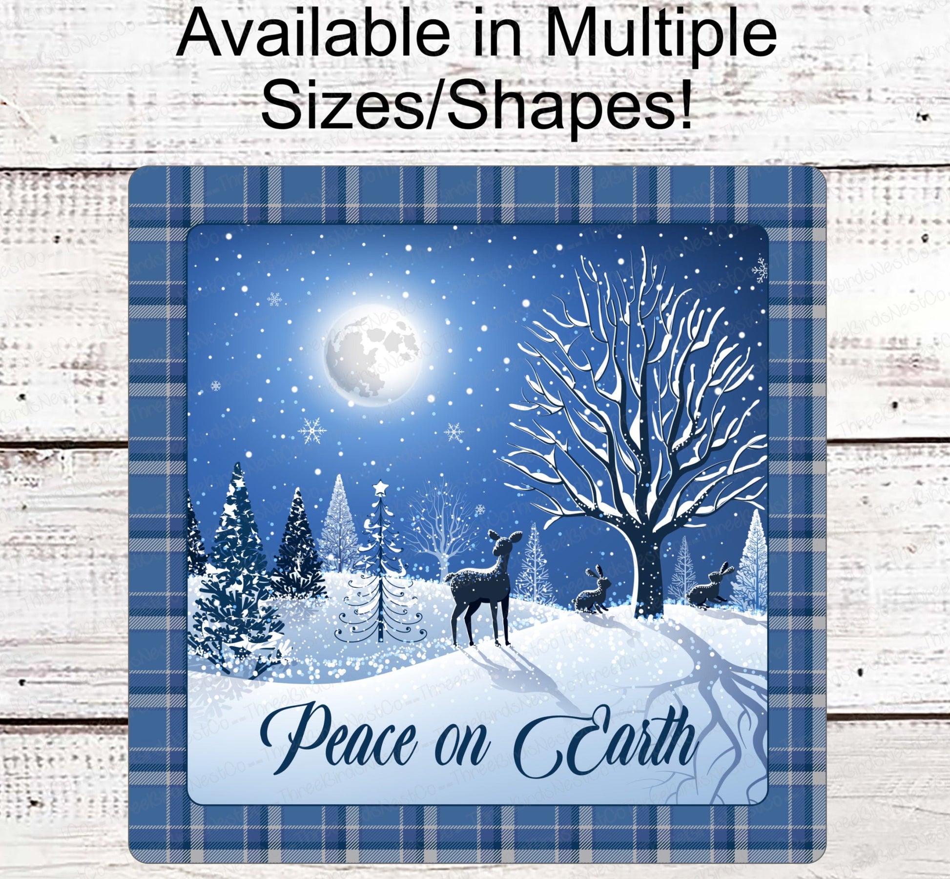 Peace on Earth Sign - Winter Welcome Sign - Christmas Wreath Sign - Deer Sign - Woodland Sign - Snowy Sign
