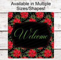 
              Poinsettia Welcome Sign - Christmas Wreath Signs - Welcome Wreath Signs - Winter Welcome Sign
            