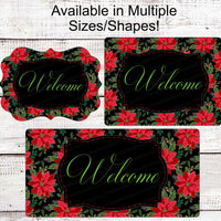 Poinsettia Welcome Sign - Christmas Wreath Signs - Welcome Wreath Signs - Winter Welcome Sign