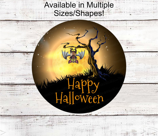 Happy Halloween Sign - Hanging Bat Sign - Spooky Halloween Sign