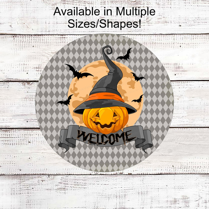 Happy Halloween Sign - Halloween Welcome Sign - Jack O Lantern Sign - Witch Hat Sign - Spooky Sign