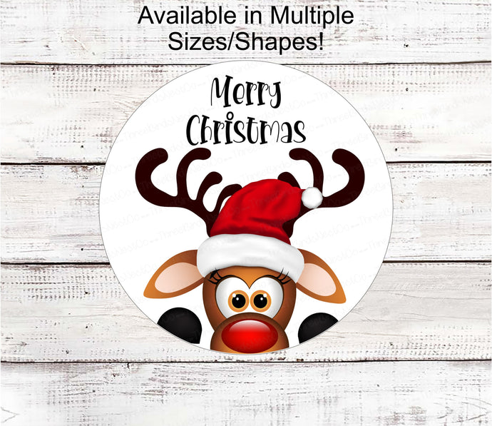 Merry Christmas Sign - Christmas Reindeer - Christmas Wreath Signs - Reindeer Sign - Rudolph - Christmas Signs - Welcome Wreath Signs