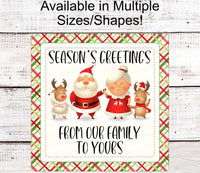 
              Christmas Wreath Sign - Seasons Greetings Sign - Santa and Mrs Claus Sign - Reindeer Sign - Merry Christmas Sign
            