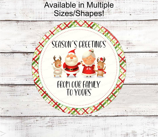 Christmas Wreath Sign - Seasons Greetings Sign - Santa and Mrs Claus Sign - Reindeer Sign - Merry Christmas Sign