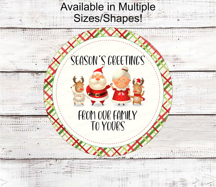 Christmas Wreath Sign - Seasons Greetings Sign - Santa and Mrs Claus Sign - Reindeer Sign - Merry Christmas Sign