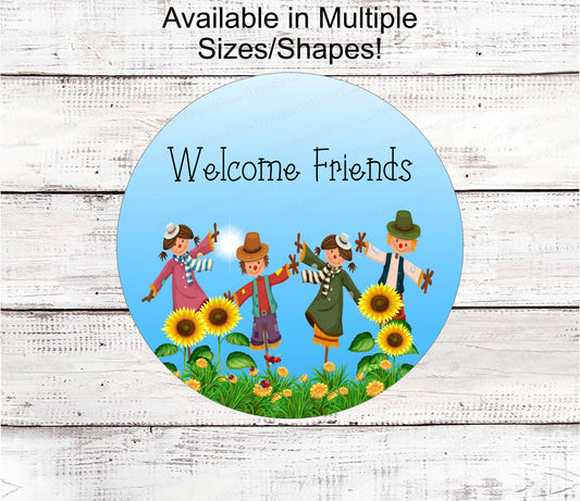 Fall Wreath Signs - Scarecrow Sign - Sunflower Sign - Welcome Friends Sign - Thanksgiving Sign - Hello Fall Sign - Autumn Sign