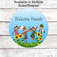 Fall Wreath Signs - Scarecrow Sign - Sunflower Sign - Welcome Friends Sign - Thanksgiving Sign - Hello Fall Sign - Autumn Sign