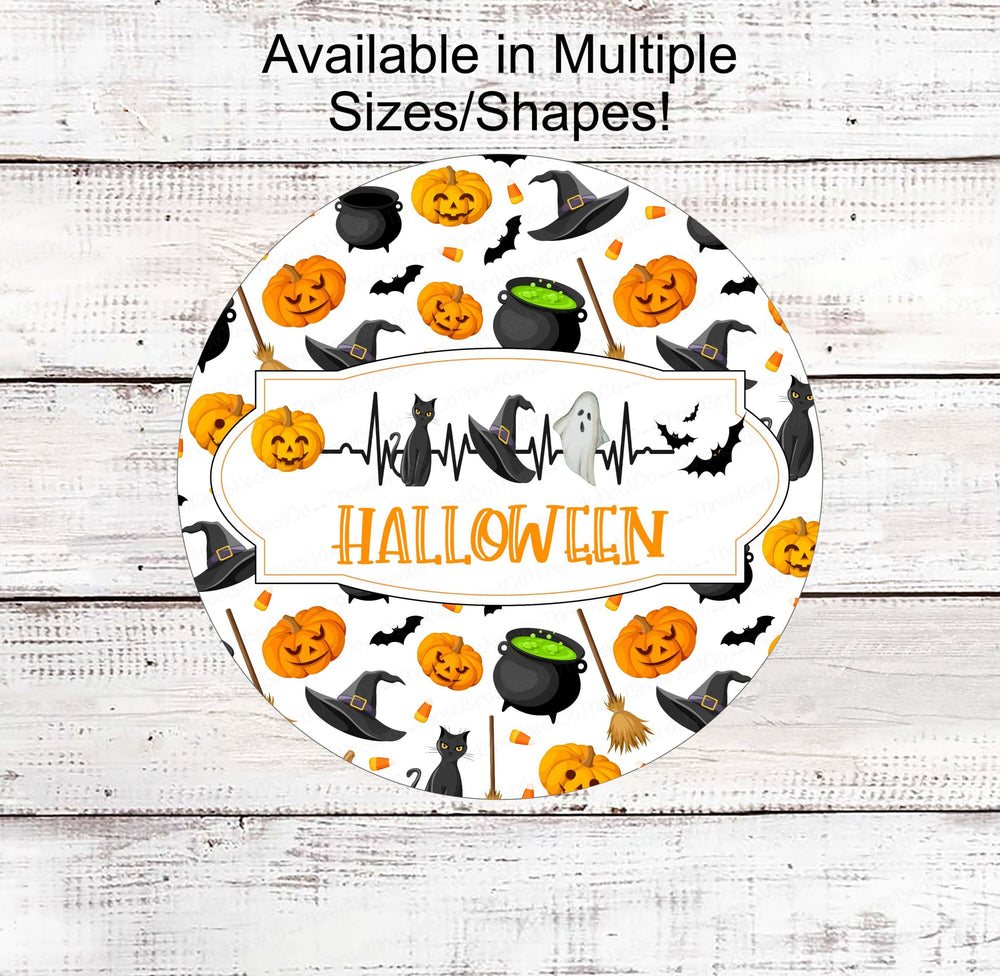 Halloween Wreath Signs - Black Cat Sign - Witch Hat Sign - Ghost Sign - Bats Sign - Jack O Lantern Sign - Heartbeat Sign