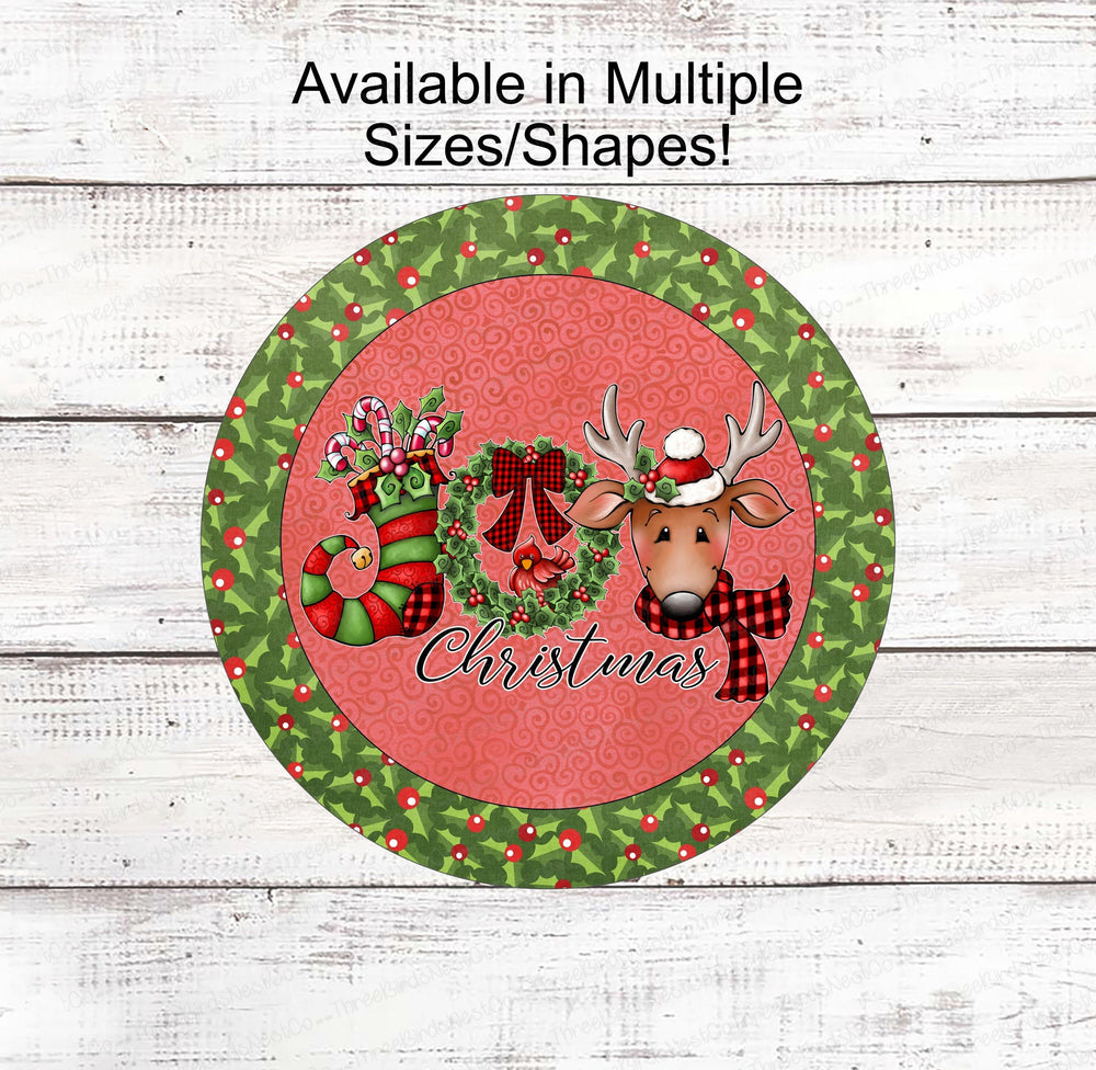 Christmas Wreath Signs - Reindeer Sign - Joy Sign - Holly Sign - Christmas Stocking - Christmas Signs - Merry Christmas Sign