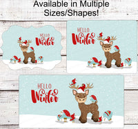 
              Hello Winter Sign - Reindeer Sign - Christmas Reindeer Sign - Birds Sign - Welcome Wreath Signs
            