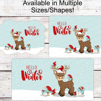 Hello Winter Sign - Reindeer Sign - Christmas Reindeer Sign - Birds Sign - Welcome Wreath Signs