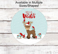 
              Hello Winter Sign - Reindeer Sign - Christmas Reindeer Sign - Birds Sign - Welcome Wreath Signs
            