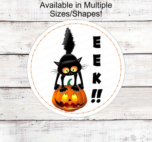 Halloween Wreath Signs - Black Cat Sign - Eek Sign - Spooky Sign - Halloween Signs - Jack O Lantern Sign - Halloween Welcome Sign