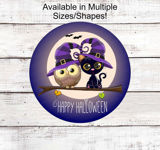 Halloween Wreath Signs - Black Cat Sign - Owl Sign - Spooky Sign - Halloween Cat - Halloween Welcome Sign - Happy Halloween